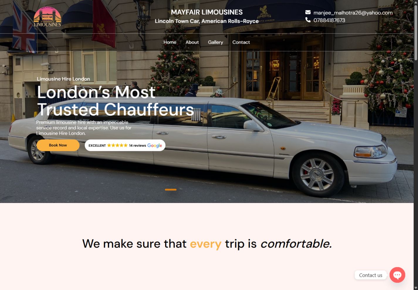 Mayfair Limousines website homepage