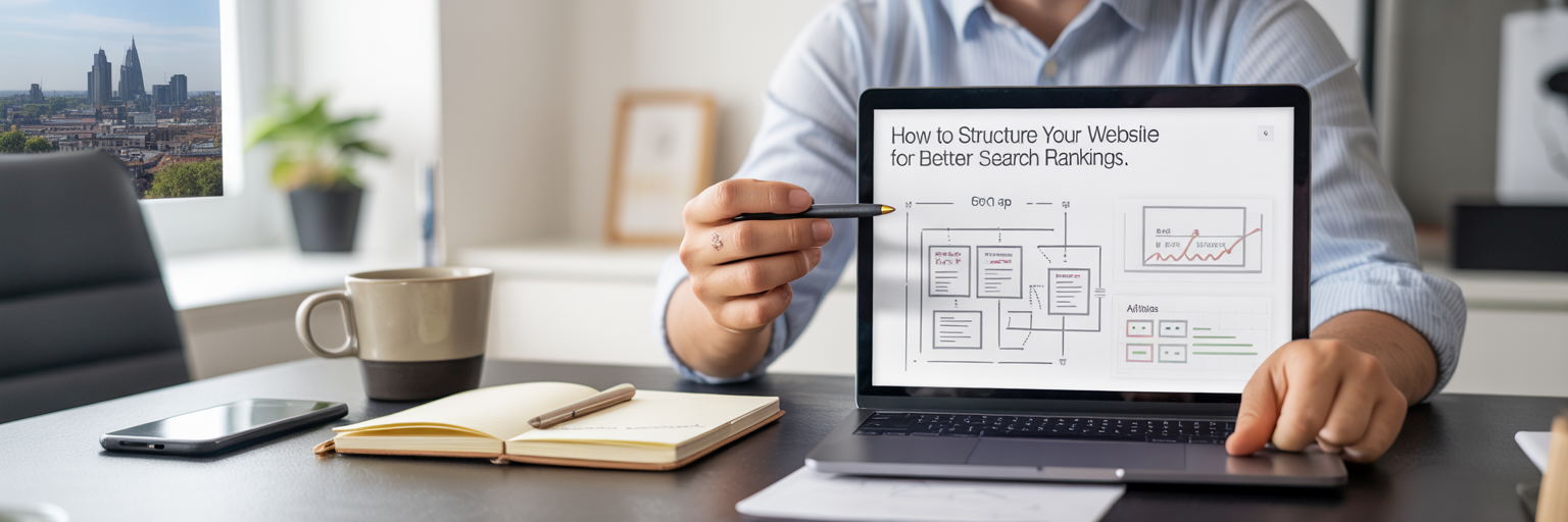 Website structure layout to improve search rankings using clear service and location pages with internal links